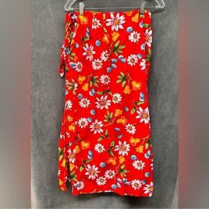 Vintage Wrap Around Skirt Red Floral XL